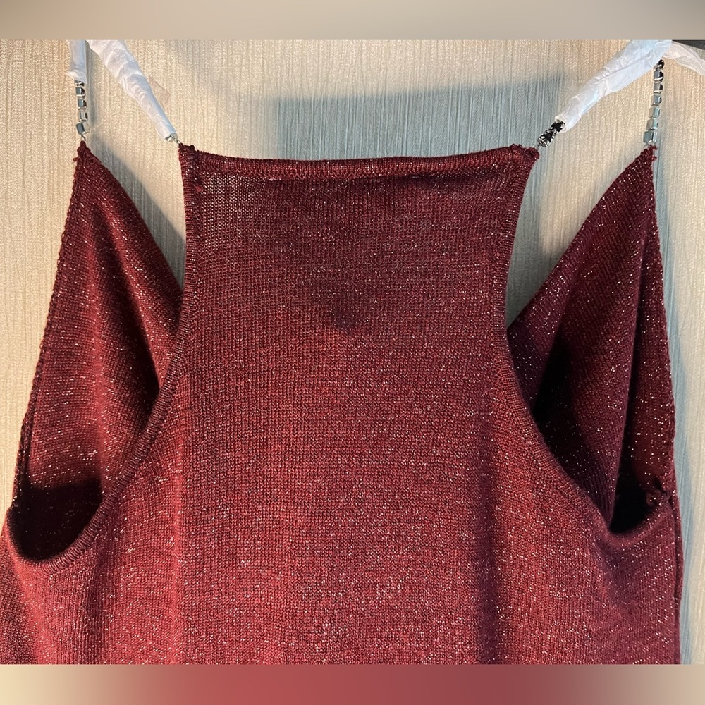 Sam Edelman Luxurious Knitted Holiday Top w/Metallic Yarn & Rhinestone Straps XS - Picture 6 of 14